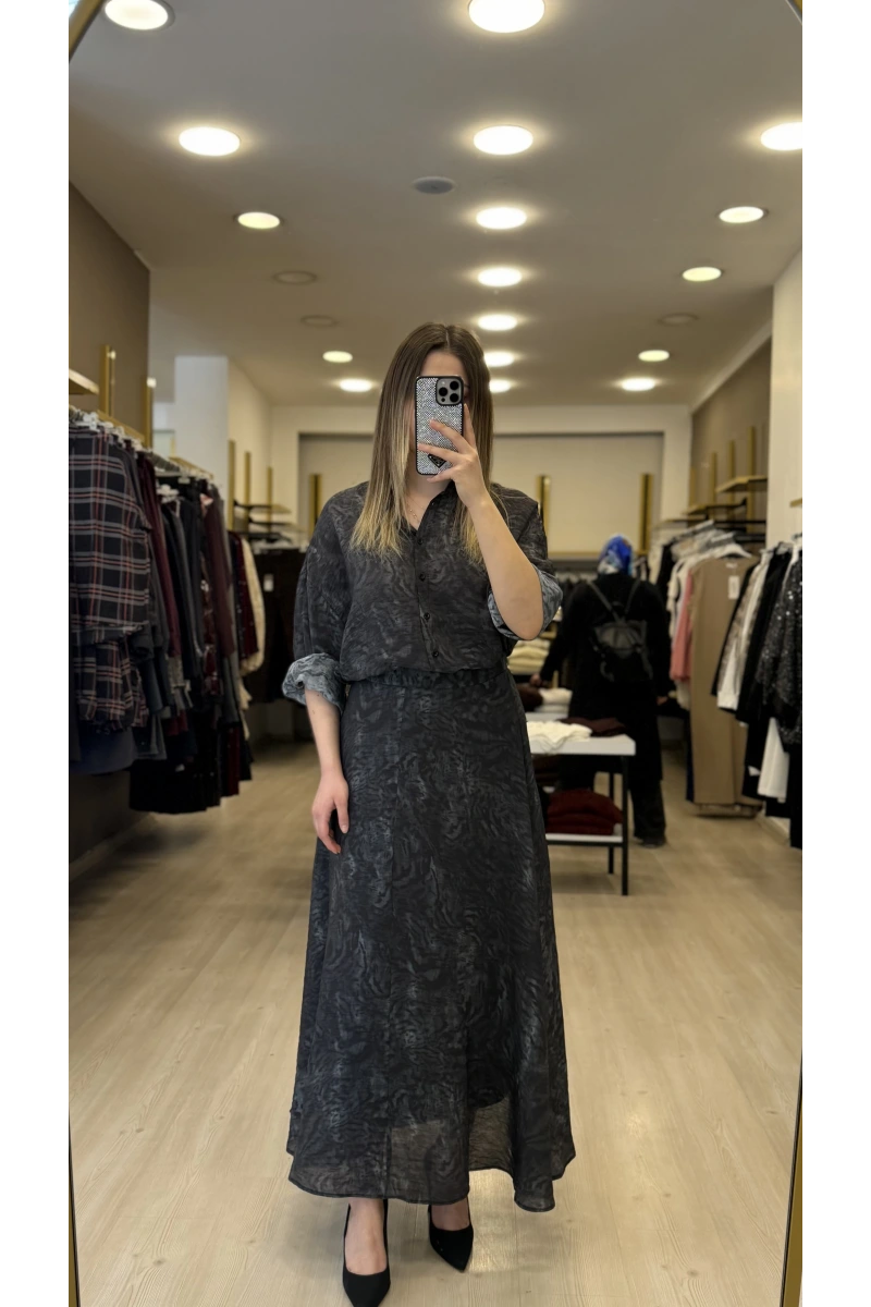 Wib Batik Desenli Organik Kumaş Etekli İkili Takım