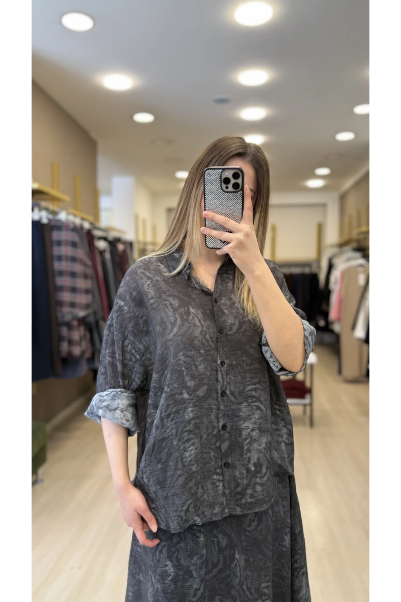 Wib Batik Desenli Organik Kumaş Etekli İkili Takım