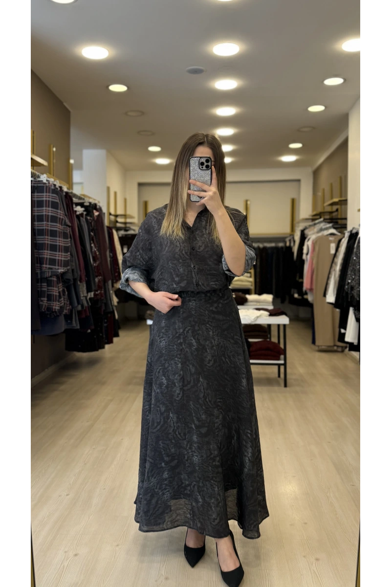 Wib Batik Desenli Organik Kumaş Etekli İkili Takım