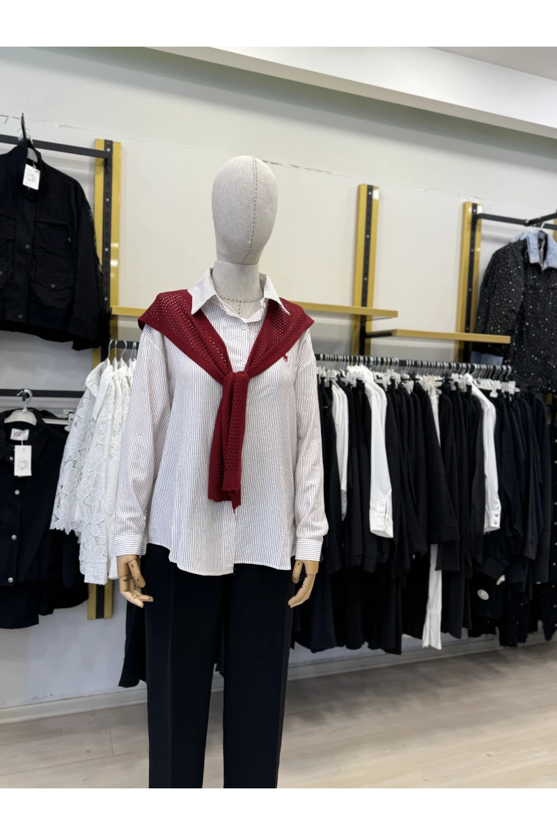 File Atkılı Çizgili İthal Gömlek