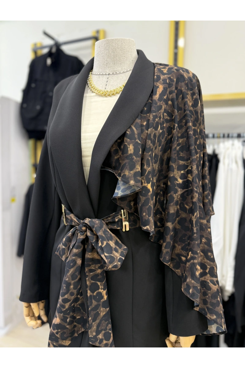 Omuz Leopar Şİfon Detaylı Tasarım İkili Takım