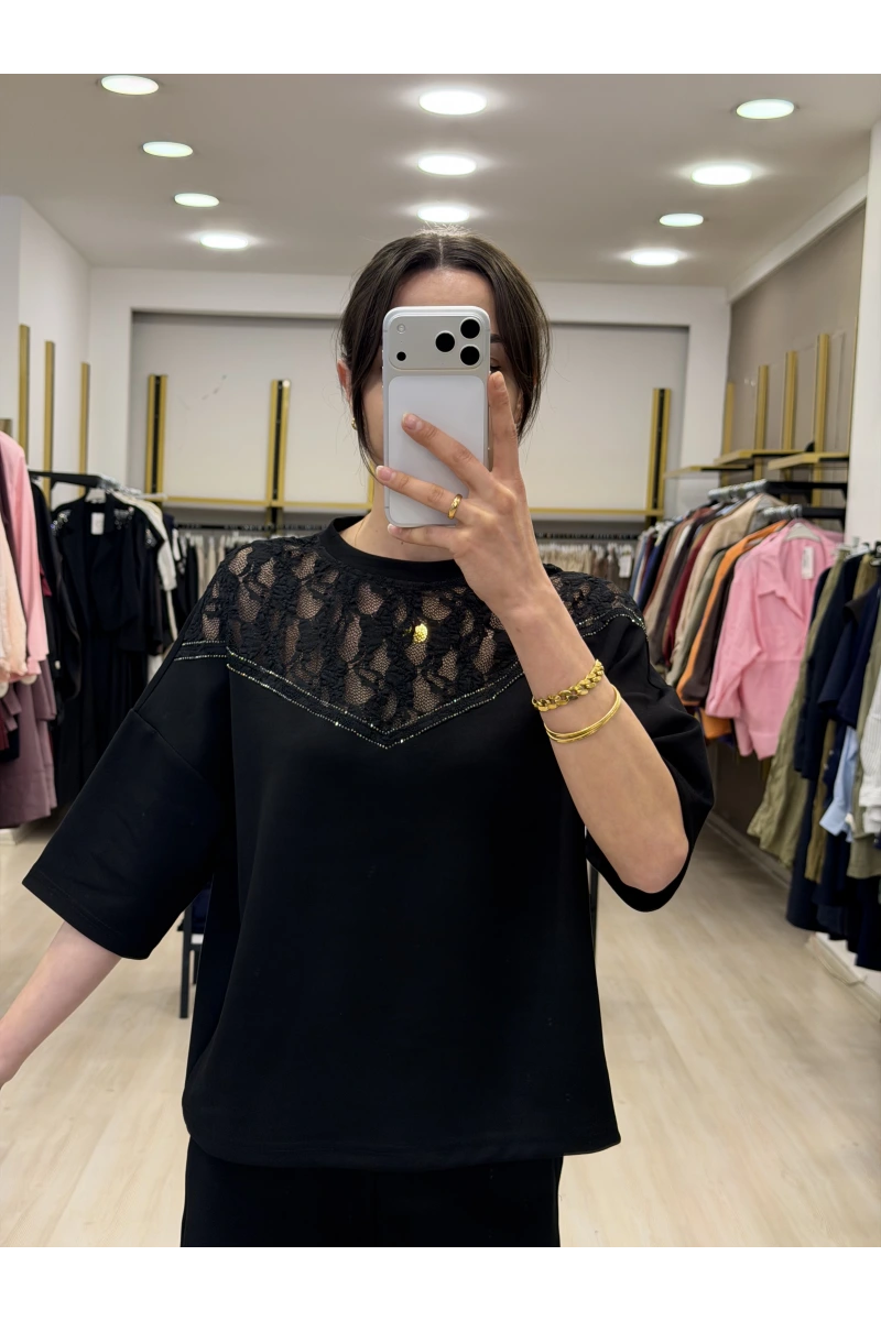 Nuxi Güpür Dantelli Taş İşlemeli İkili Takım