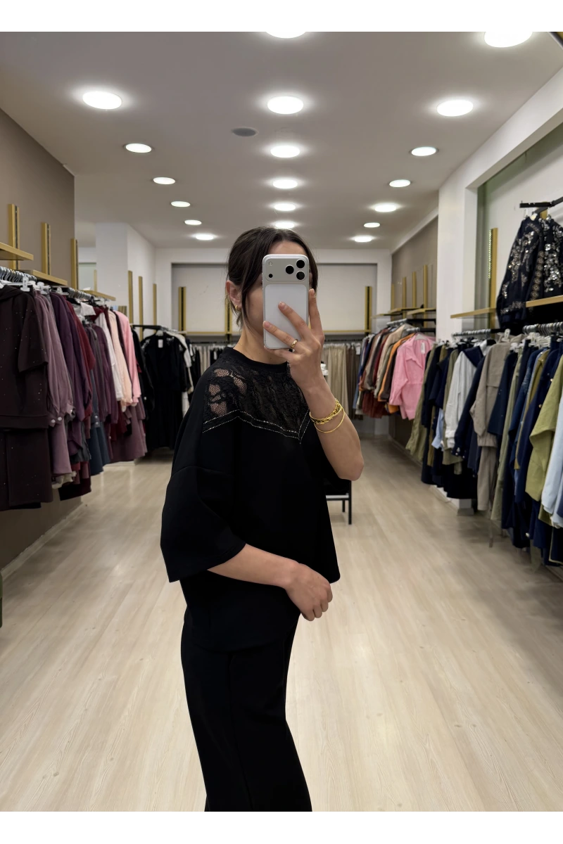 Nuxi Güpür Dantelli Taş İşlemeli İkili Takım