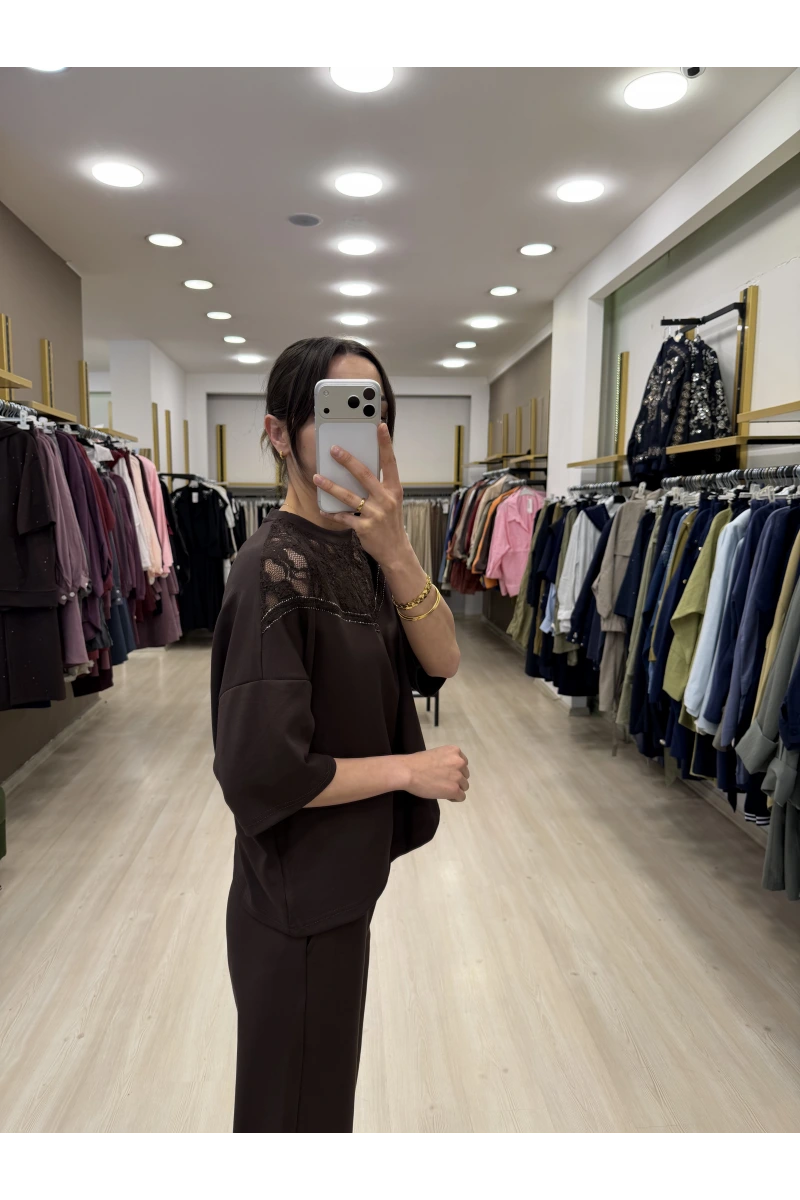 Nuxi Güpür Dantelli Taş İşlemeli İkili Takım