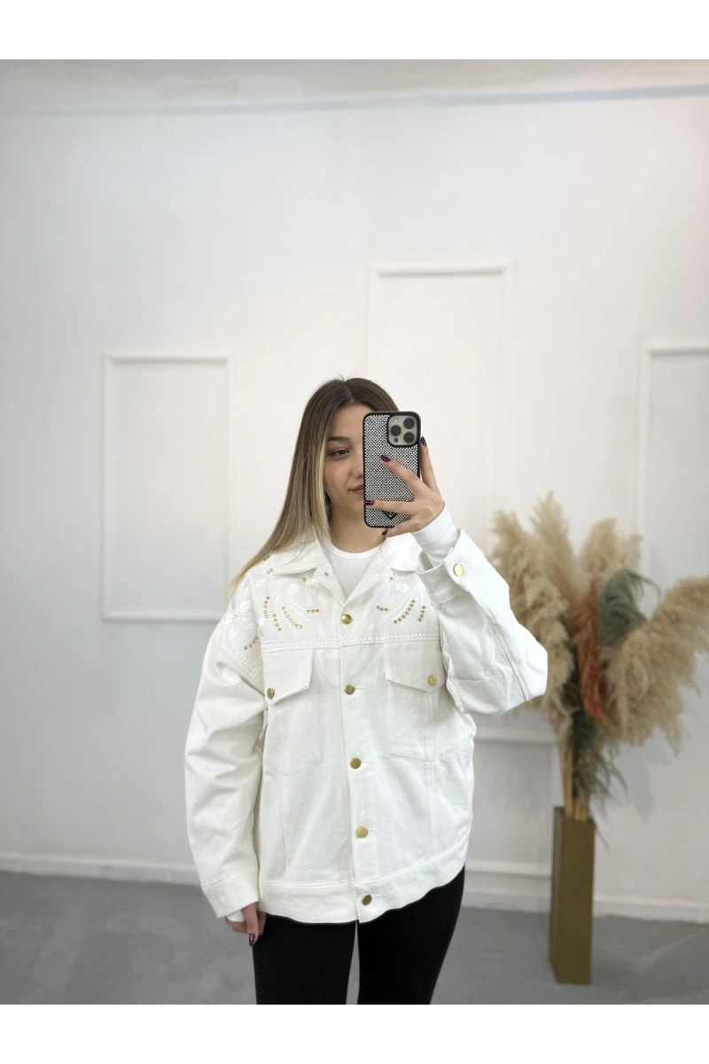 Bix Nakışlı Zımbalı Denim Ceket