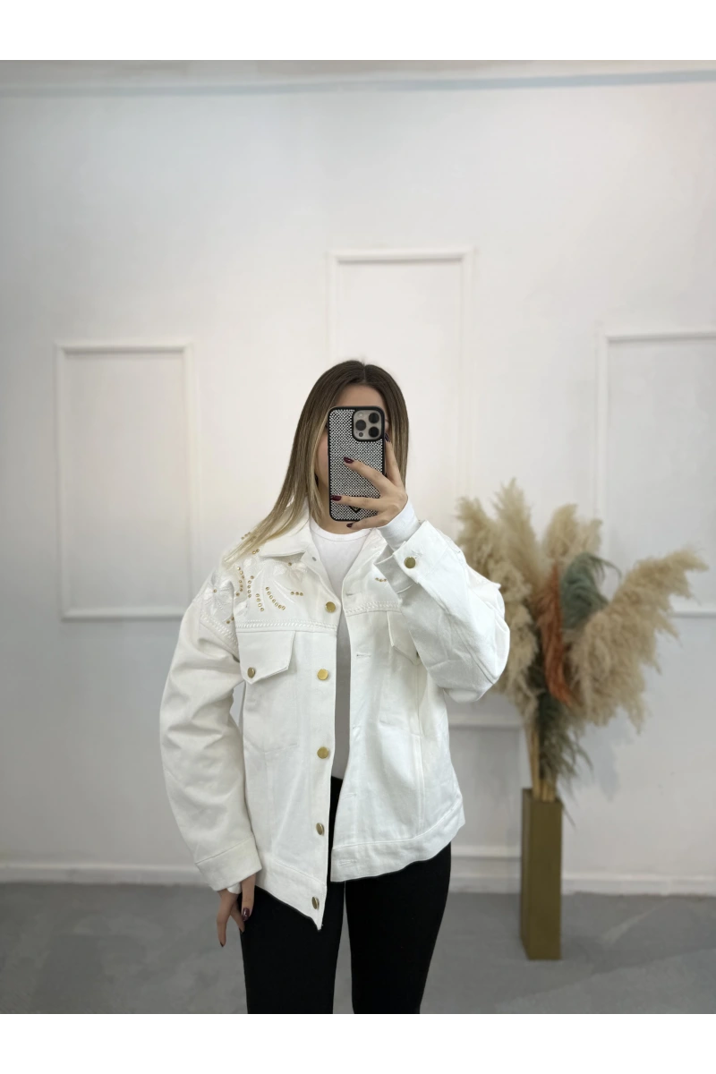 Bix Nakışlı Zımbalı Denim Ceket