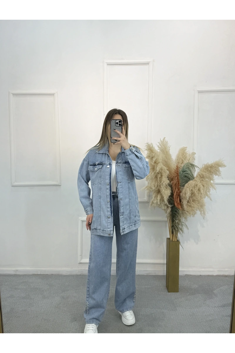 Bliss Yağmur Taşlı Denim İkili Takım