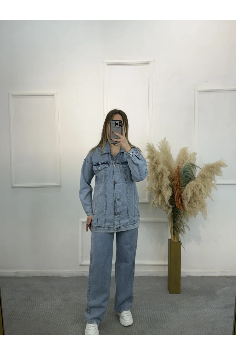 Bliss Yağmur Taşlı Denim İkili Takım