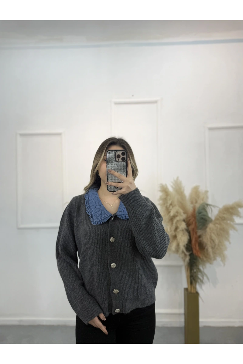 Brontide Denim Detaylı Vintage Hırka