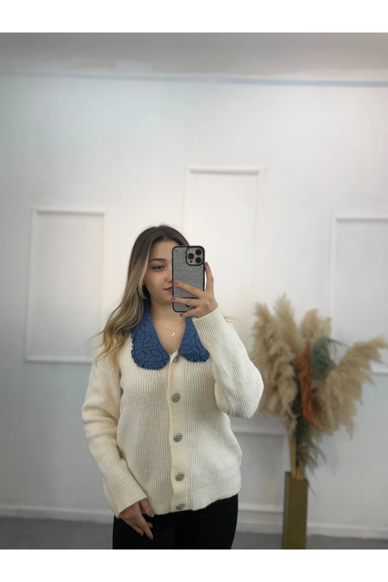 Brontide Denim Detaylı Vintage Hırka