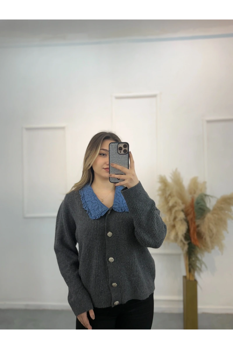 Brontide Denim Detaylı Vintage Hırka