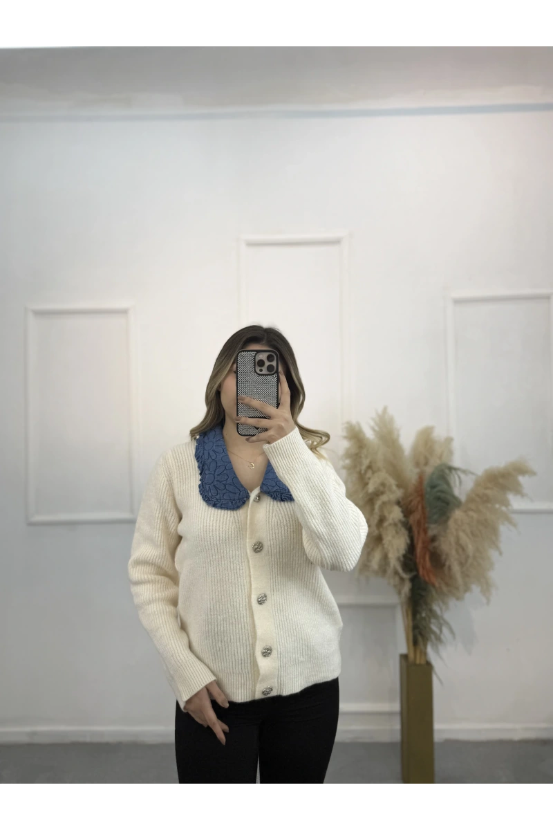 Brontide Denim Detaylı Vintage Hırka