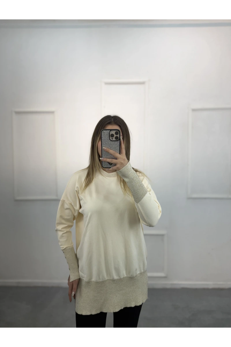 Ceks Yaka Ve Kol Simli Merserize Tunik