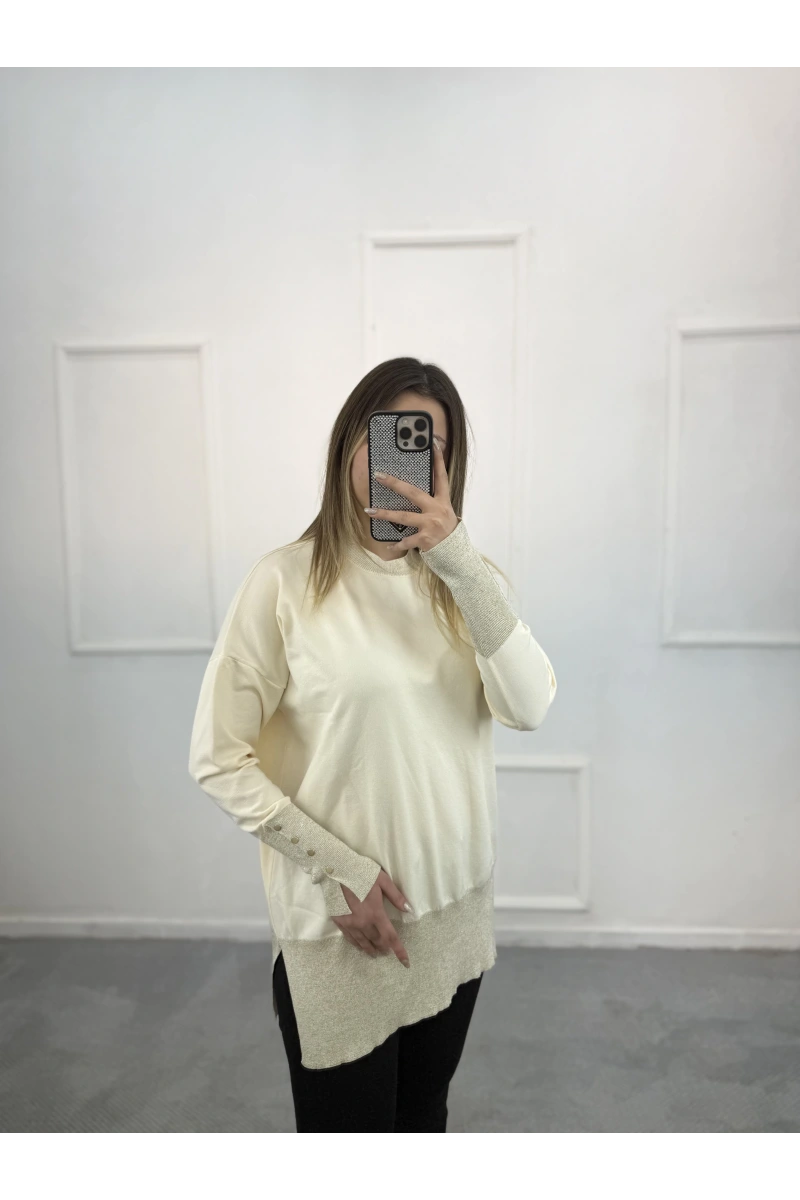 Ceks Yaka Ve Kol Simli Merserize Tunik