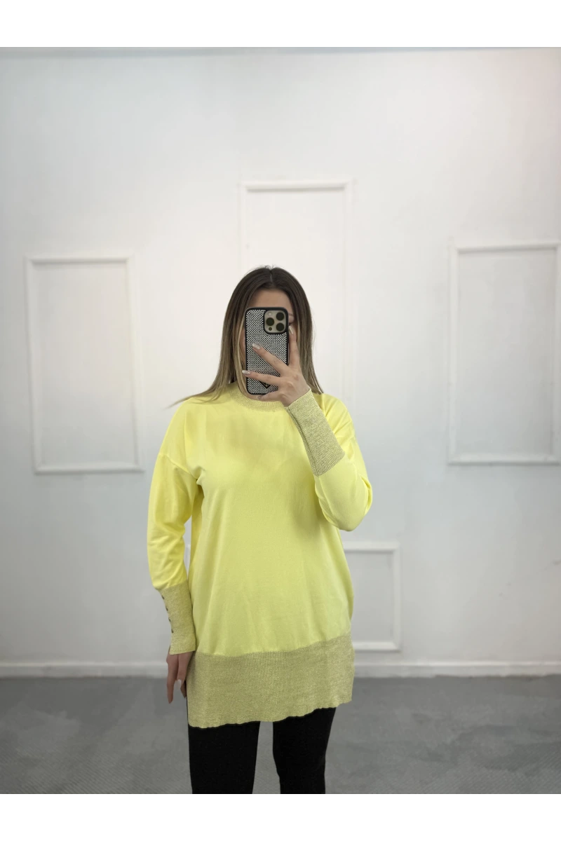 Ceks Yaka Ve Kol Simli Merserize Tunik