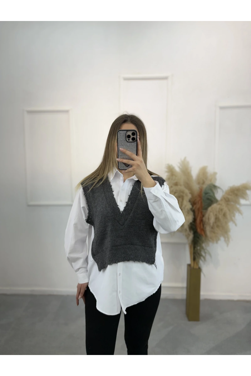 Cel Süveter Triko Detaylı Gömlek