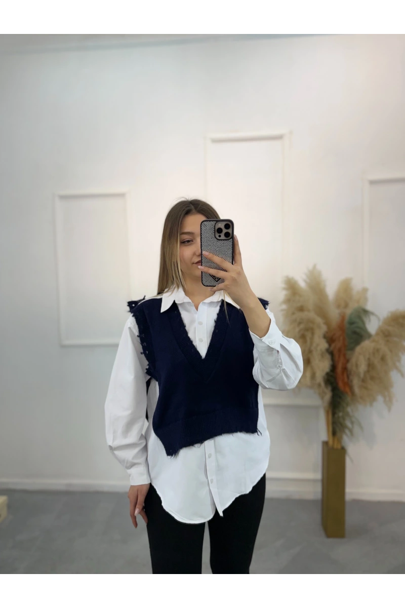 Cel Süveter Triko Detaylı Gömlek