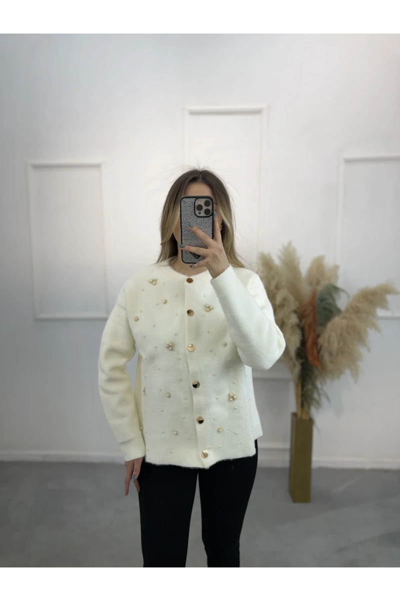Cell Angora İnci Ve Taş Detaylı Hırka