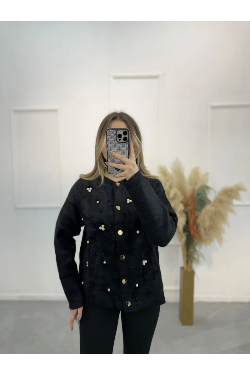 Cell Angora İnci Ve Taş Detaylı Hırka