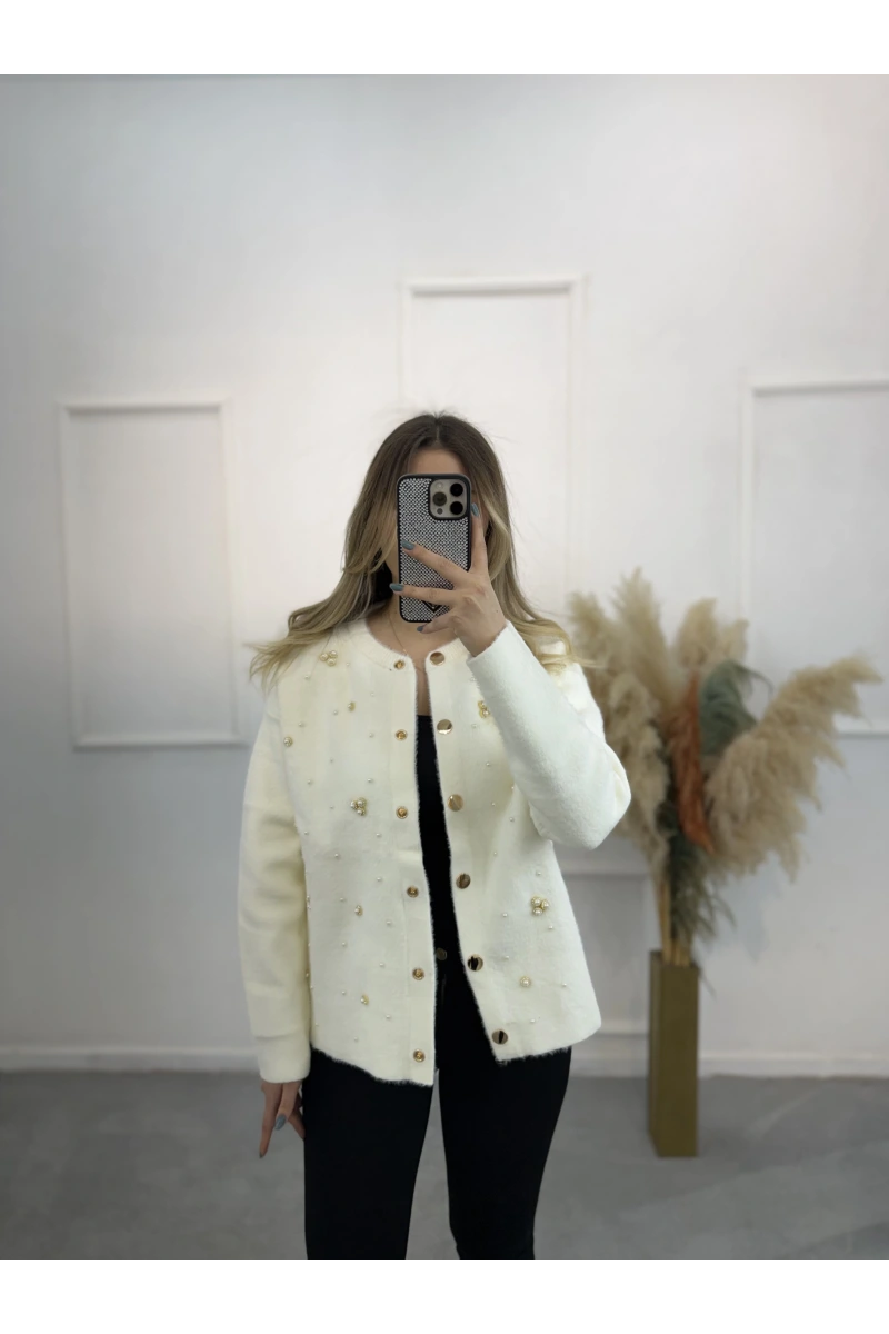Cell Angora İnci Ve Taş Detaylı Hırka