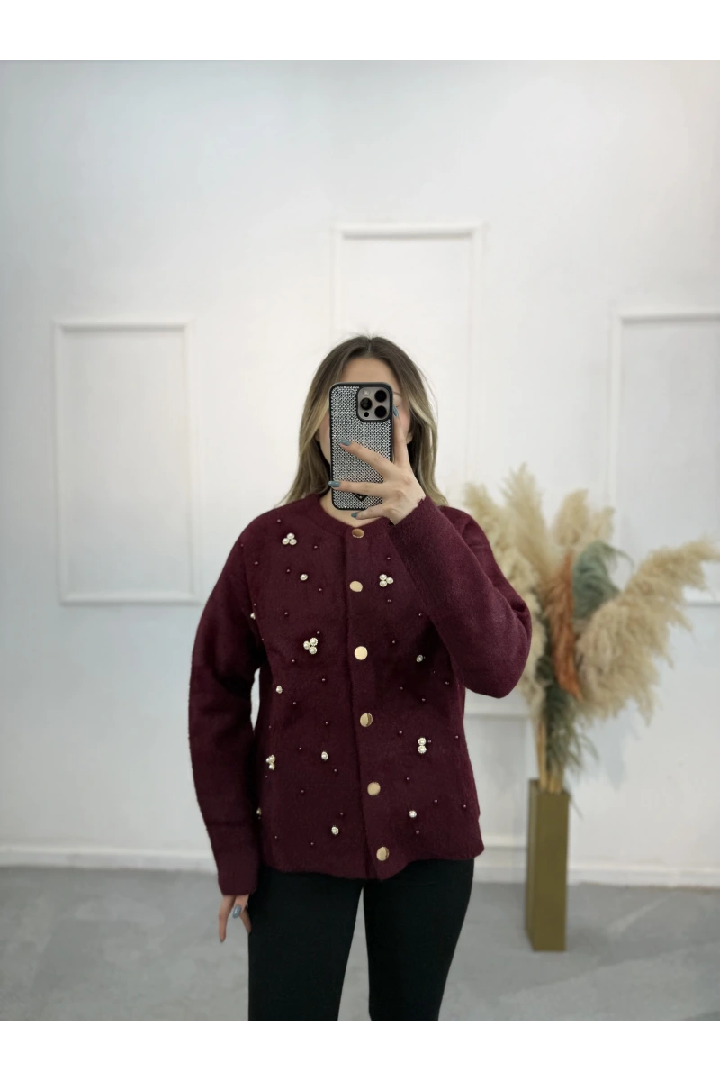 Cell Angora İnci Ve Taş Detaylı Hırka