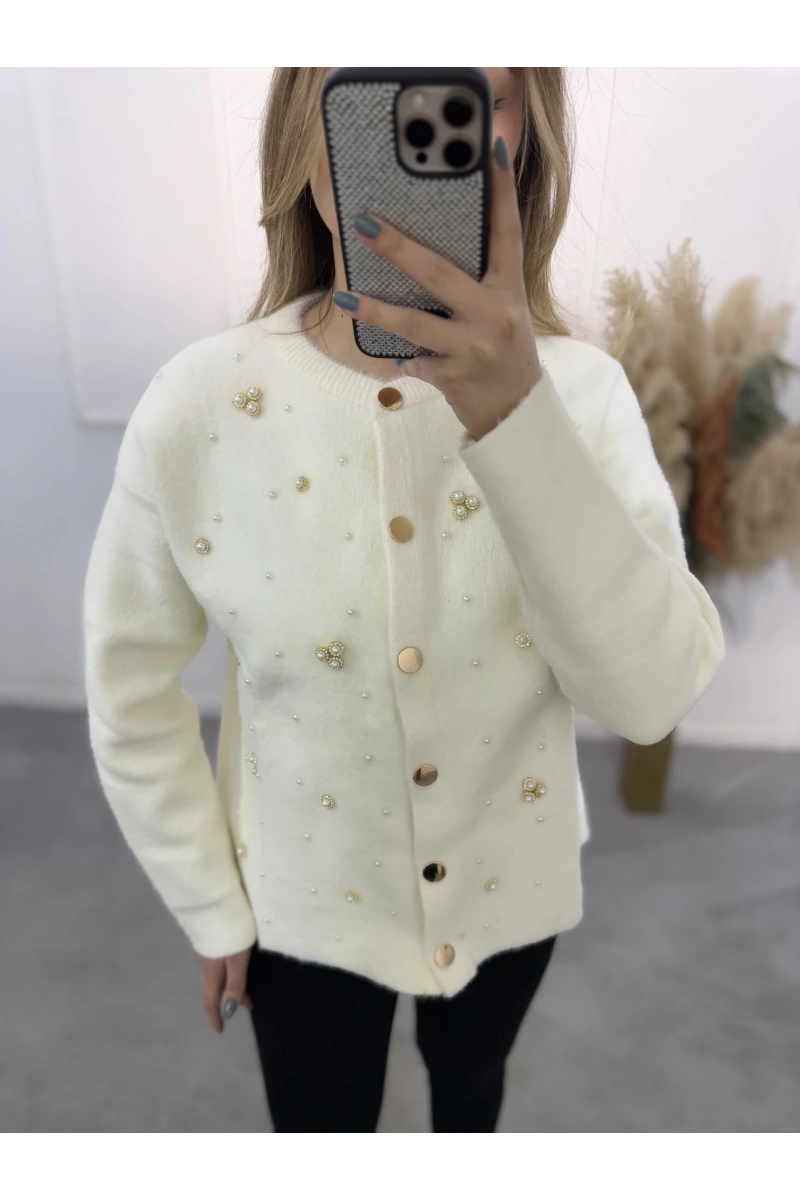Cell Angora İnci Ve Taş Detaylı Hırka