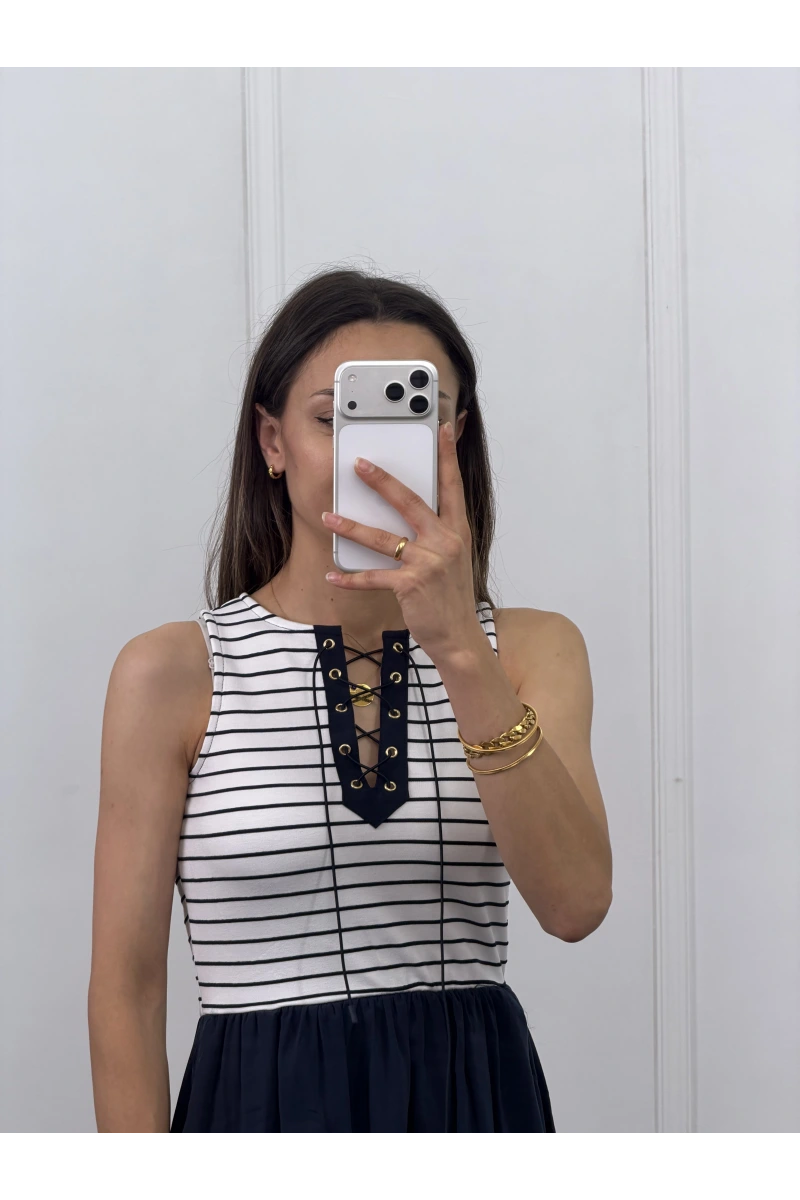 Çizgili Çelik T-Shirtlü Elbise
