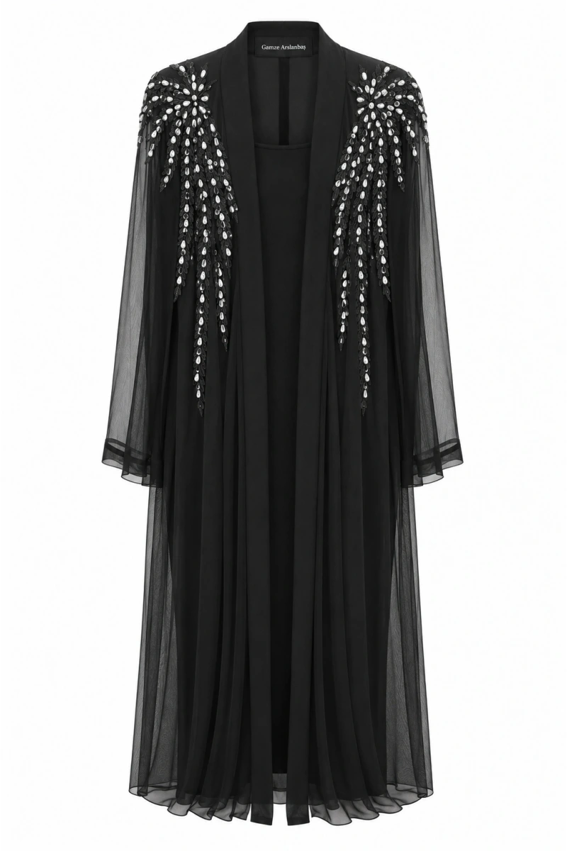 Coral Omuz Taş Çakımlı Abaya