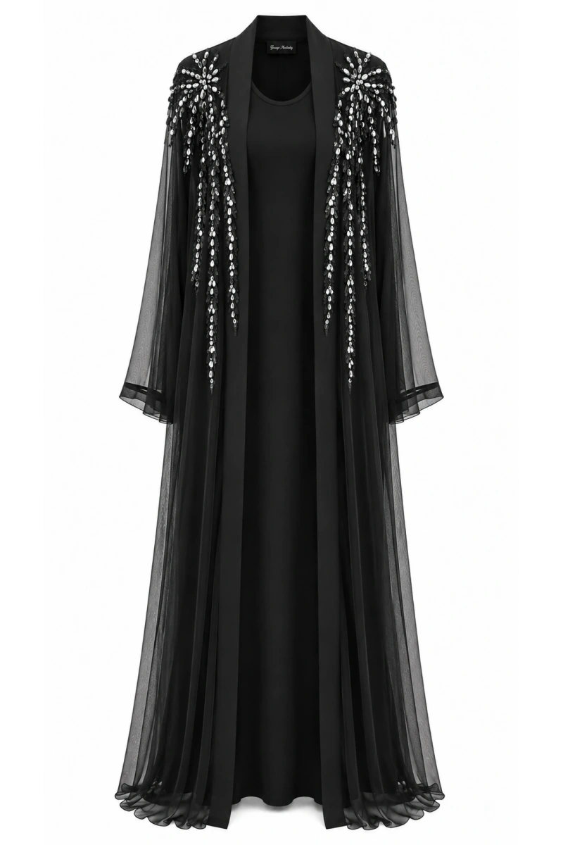 Coral Omuz Taş Çakımlı Abaya