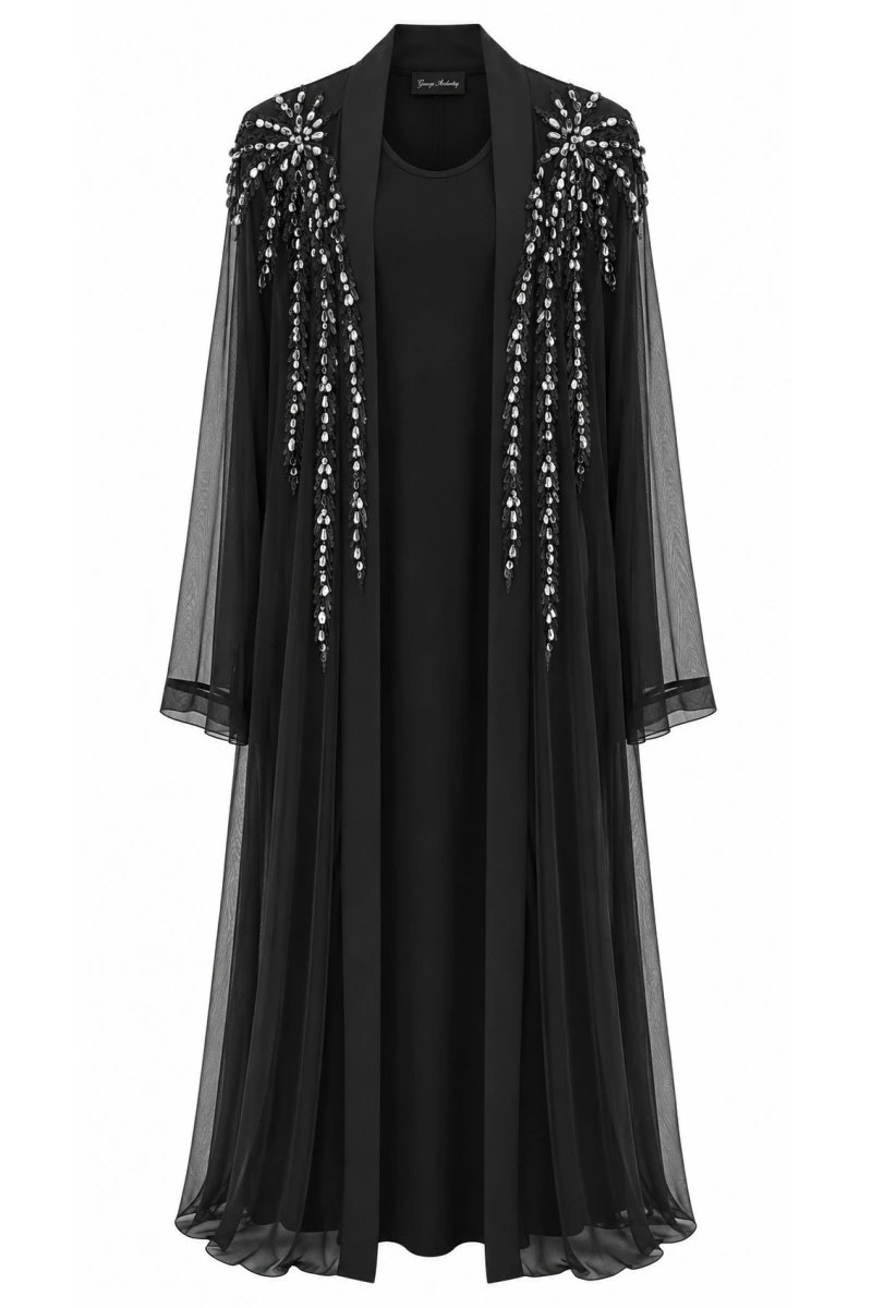Coral Omuz Taş Çakımlı Abaya