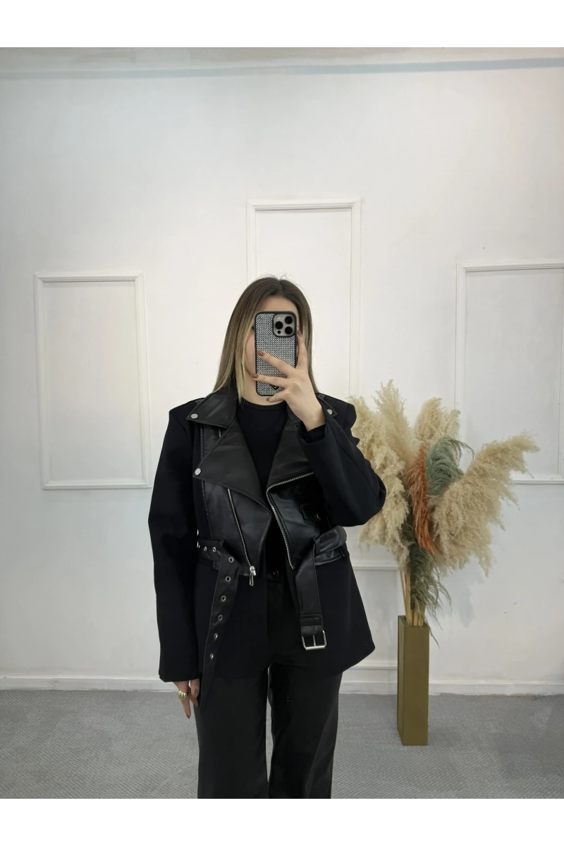 Deri Garnili Blazer Ceket