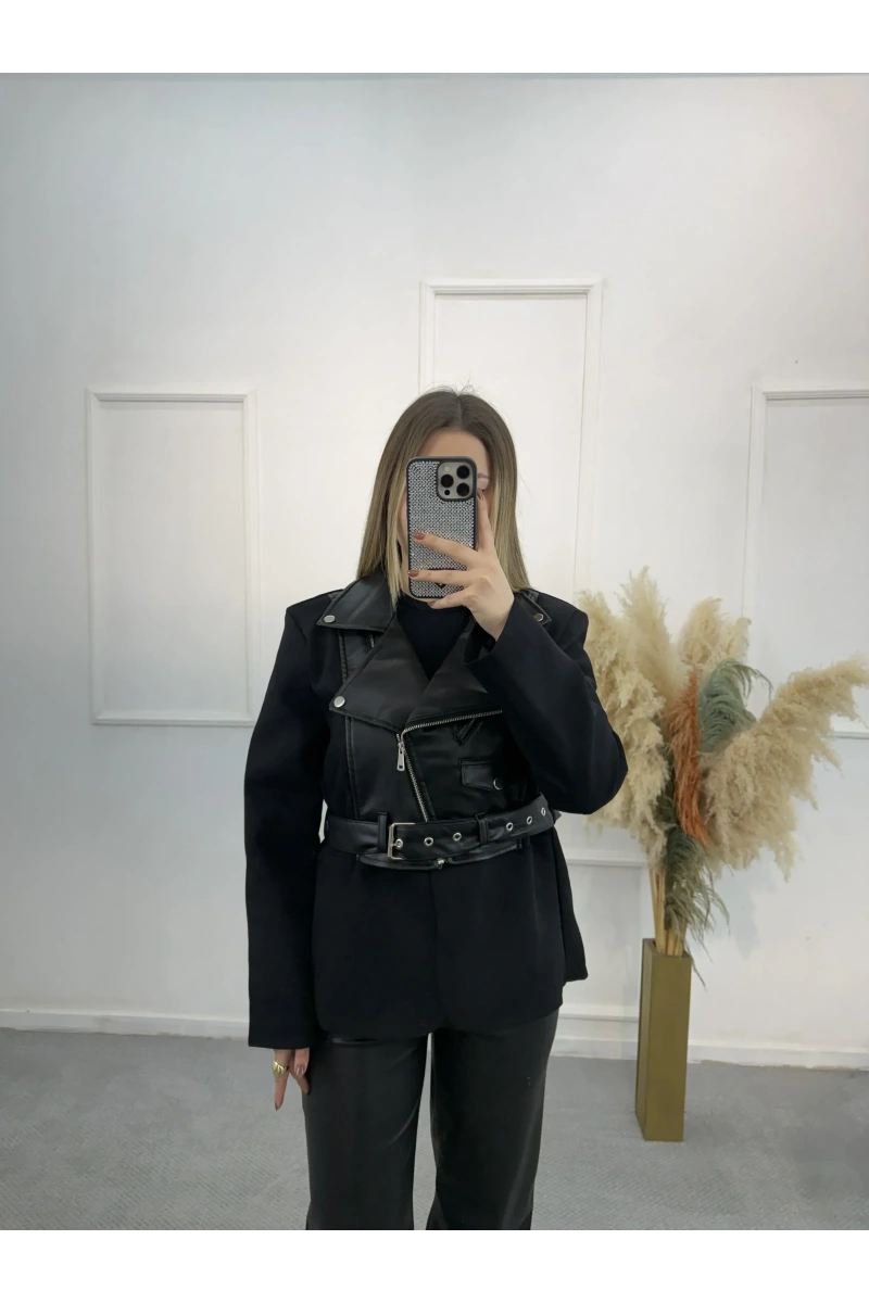 Deri Garnili Blazer Ceket