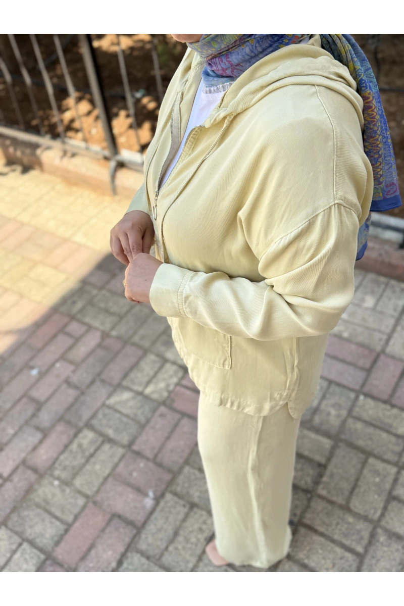 Fermuarlı Kapüşonlu Denim İkili Takım