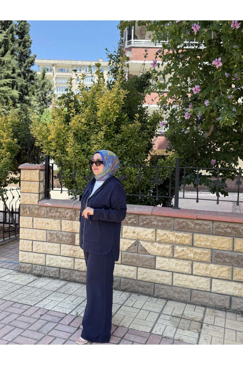 Fermuarlı Kapüşonlu Denim İkili Takım