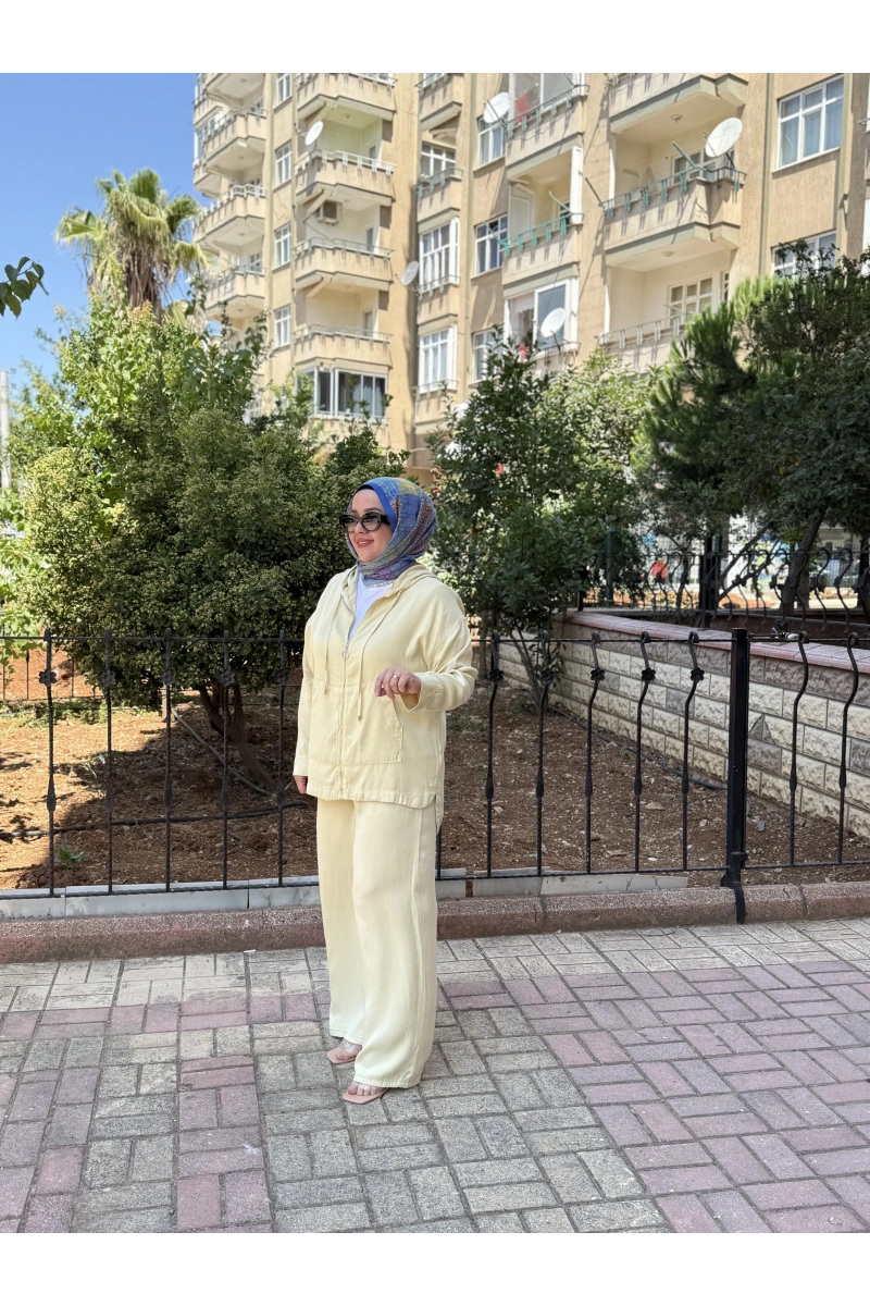 Fermuarlı Kapüşonlu Denim İkili Takım