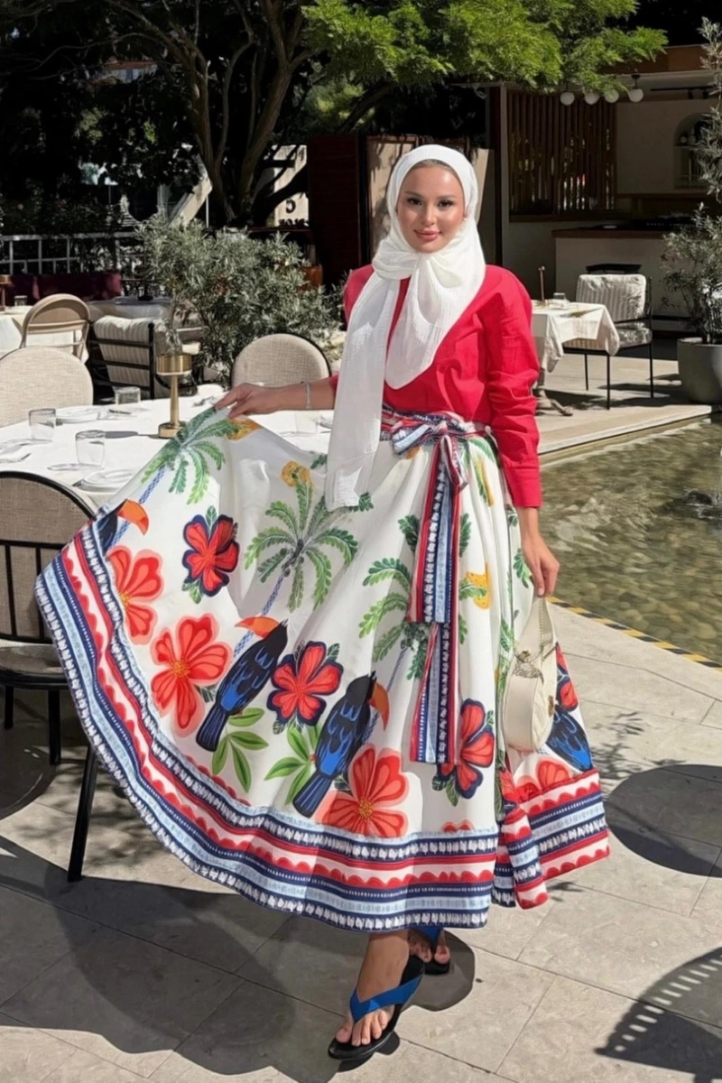 Flamingo Desenli Etekli İkili Takım