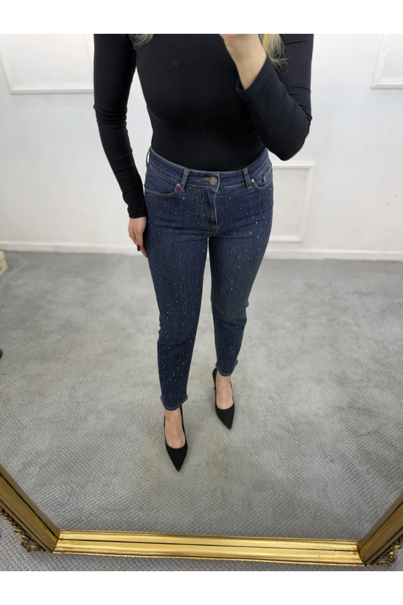 Jast Likralı Dökme Taşlı Mom Jean