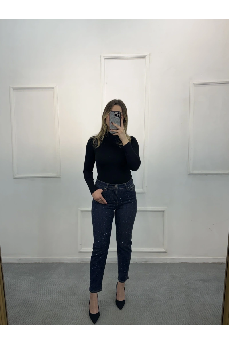Jast Likralı Dökme Taşlı Mom Jean