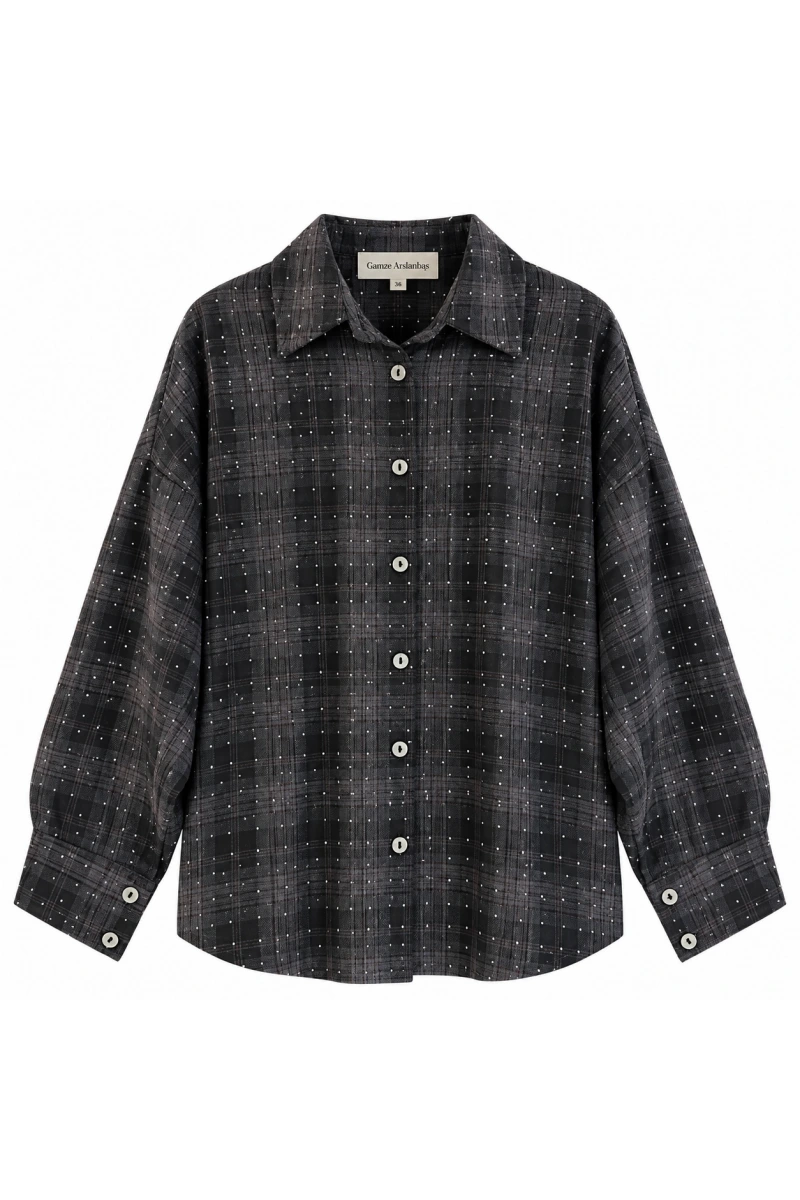 Kareli Serpme Taşlı Gömlek
