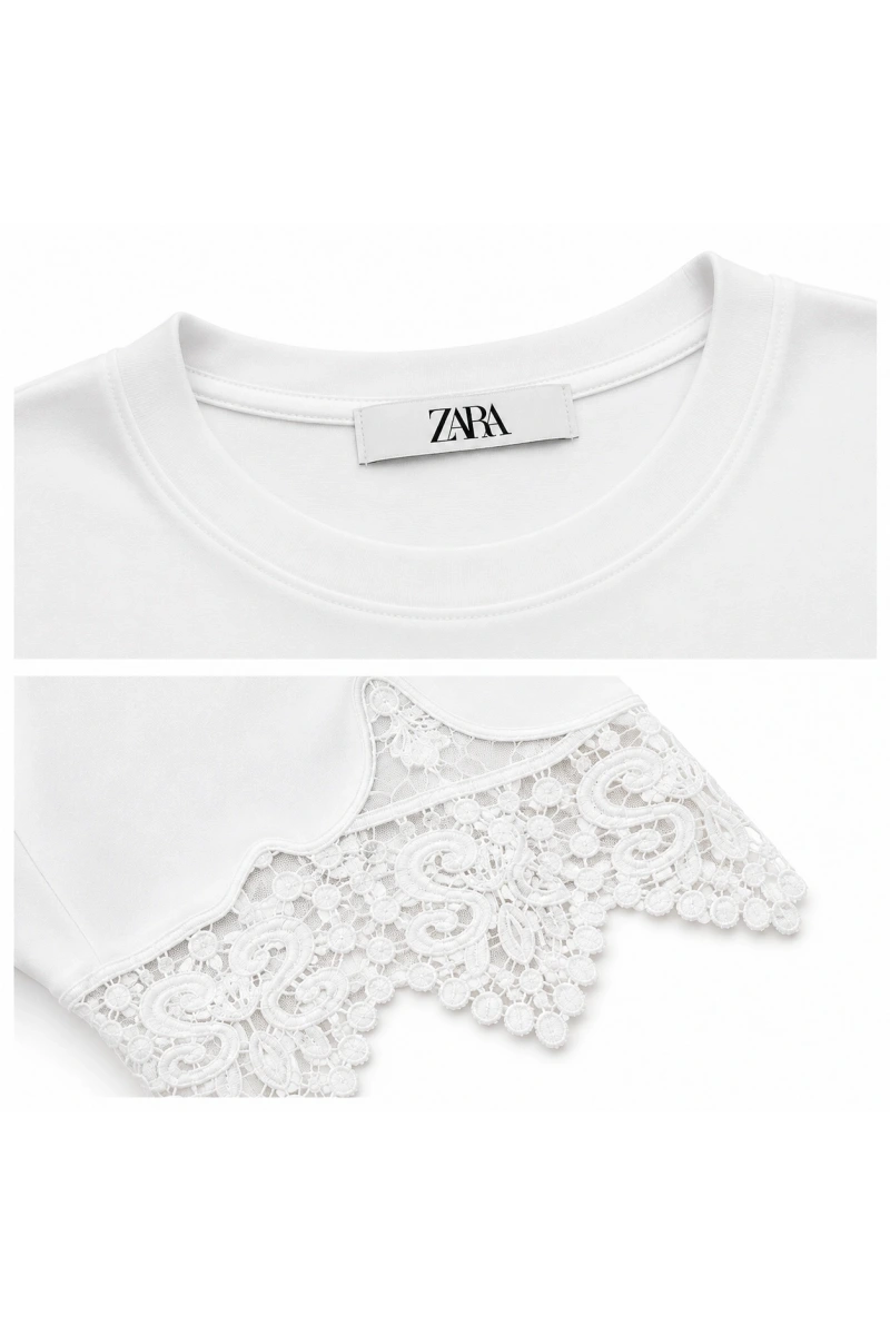 Kolları Etek Ucu Dantelli Zra T-Shirt