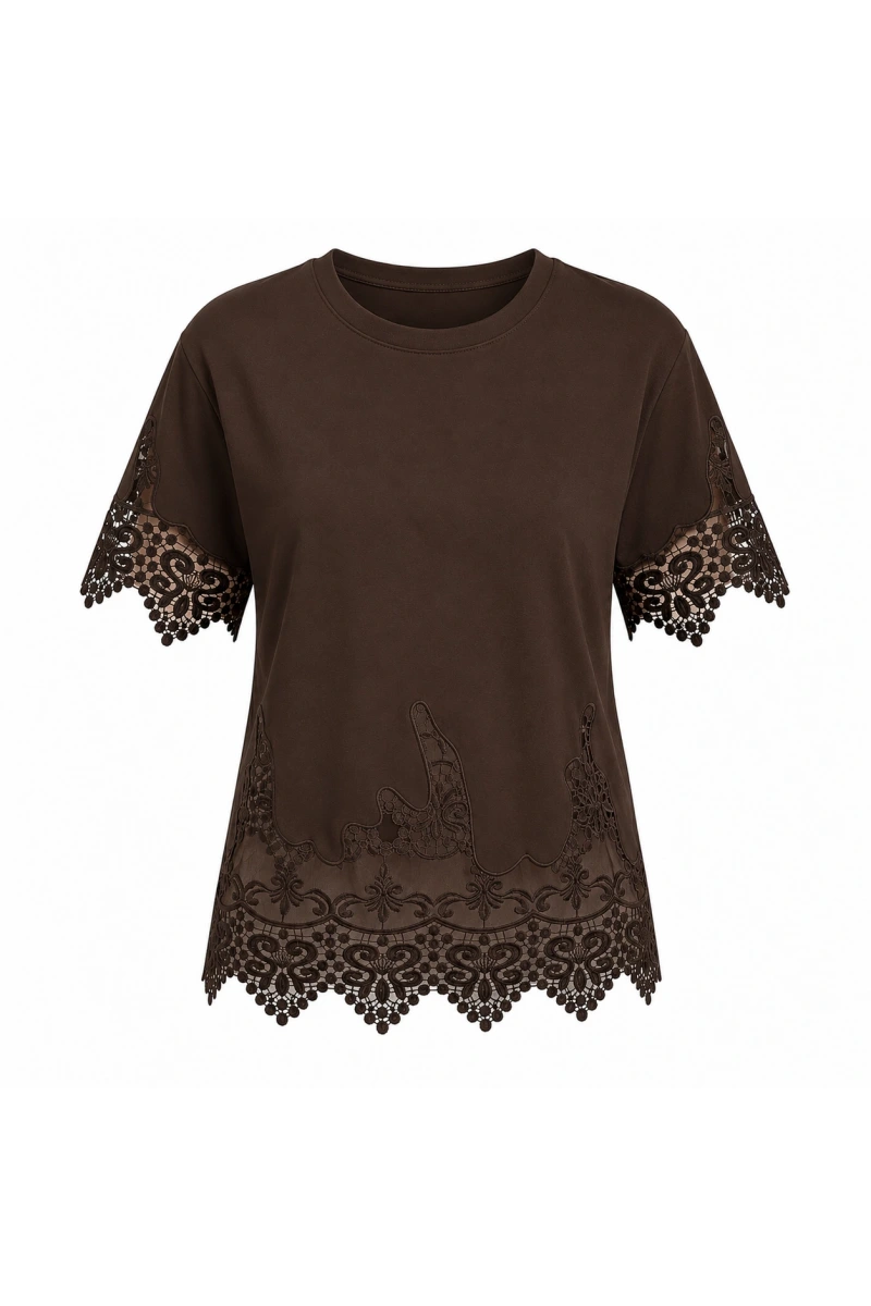 Kolları Etek Ucu Dantelli Zra T-Shirt