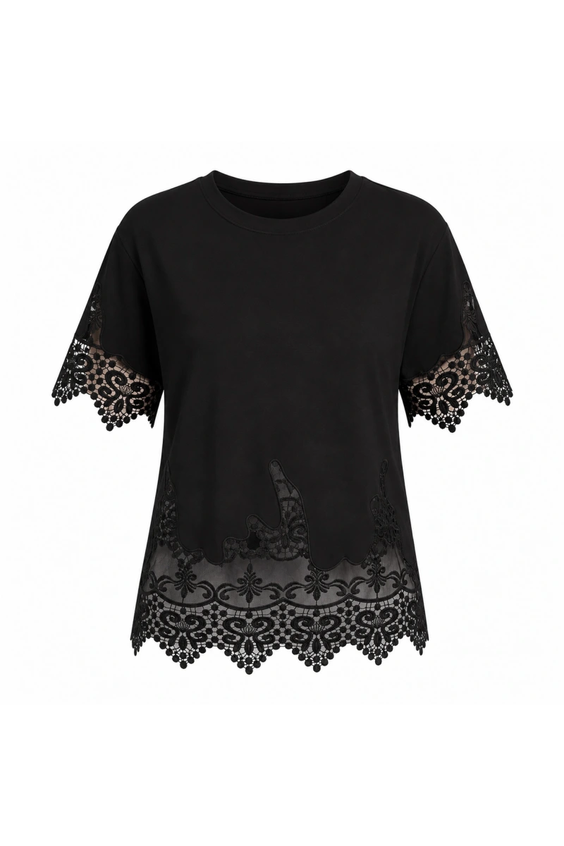Kolları Etek Ucu Dantelli Zra T-Shirt