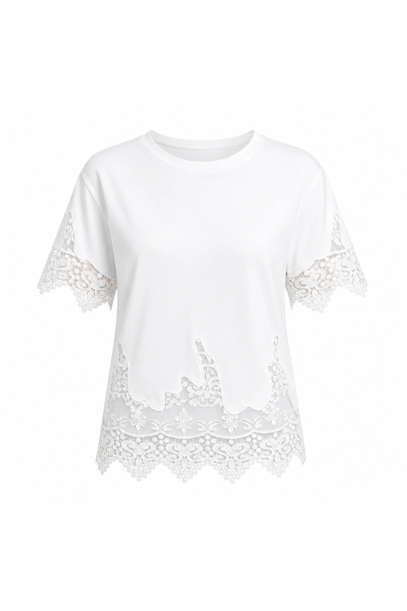 Kolları Etek Ucu Dantelli Zra T-Shirt