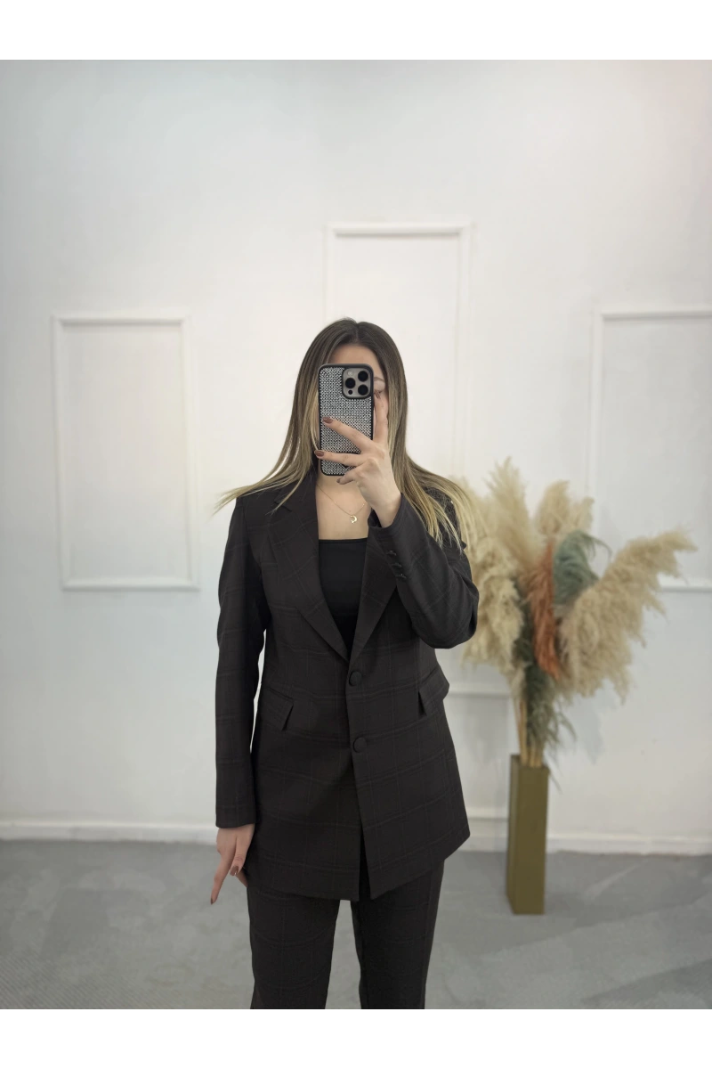 Legan Ekose Desenli Blazer İkili Takım