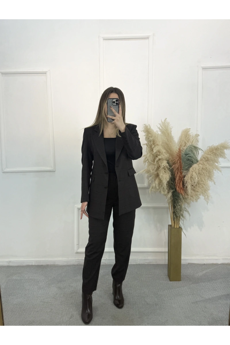 Legan Ekose Desenli Blazer İkili Takım