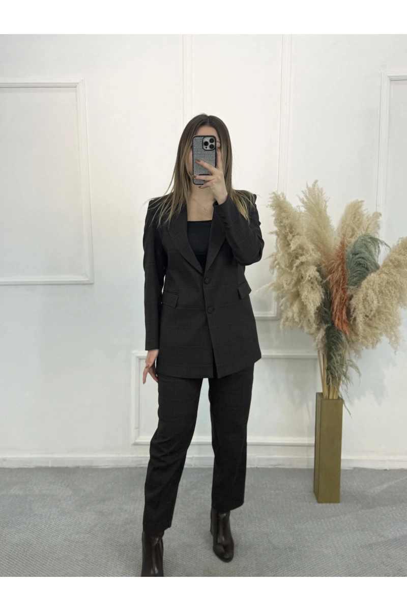 Legan Ekose Desenli Blazer İkili Takım