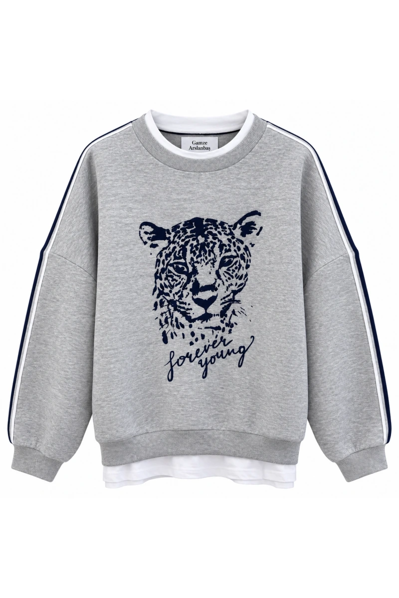 Leopar Figürlü Sweatshirt