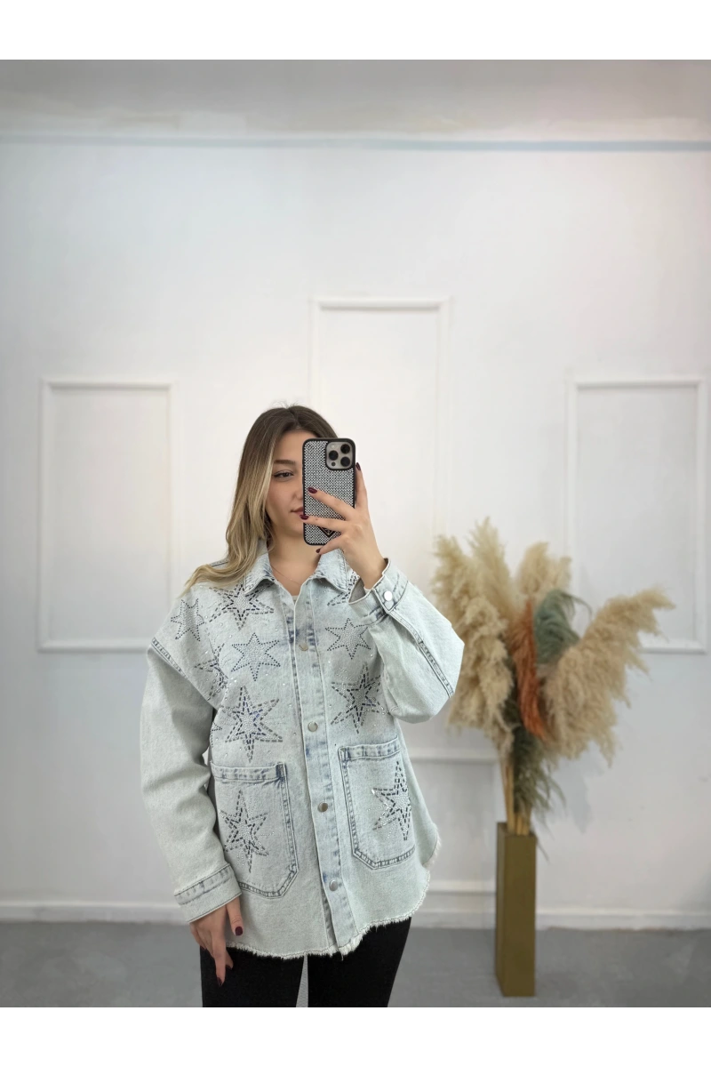 Makka Yıldız Taşlı Denim Ceket