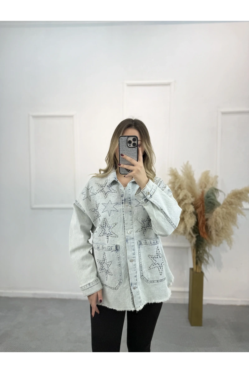 Makka Yıldız Taşlı Denim Ceket