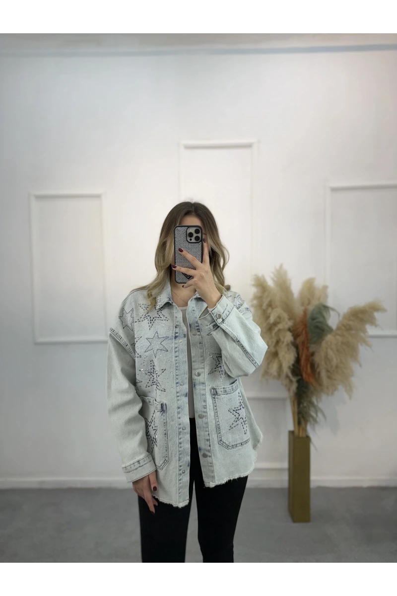 Makka Yıldız Taşlı Denim Ceket